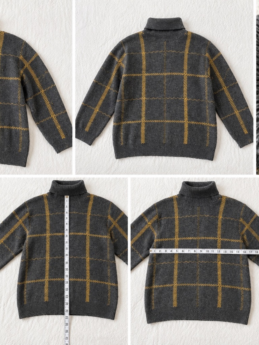Baltic Born Gray Mustard Plaid Turtleneck Sweater Size M